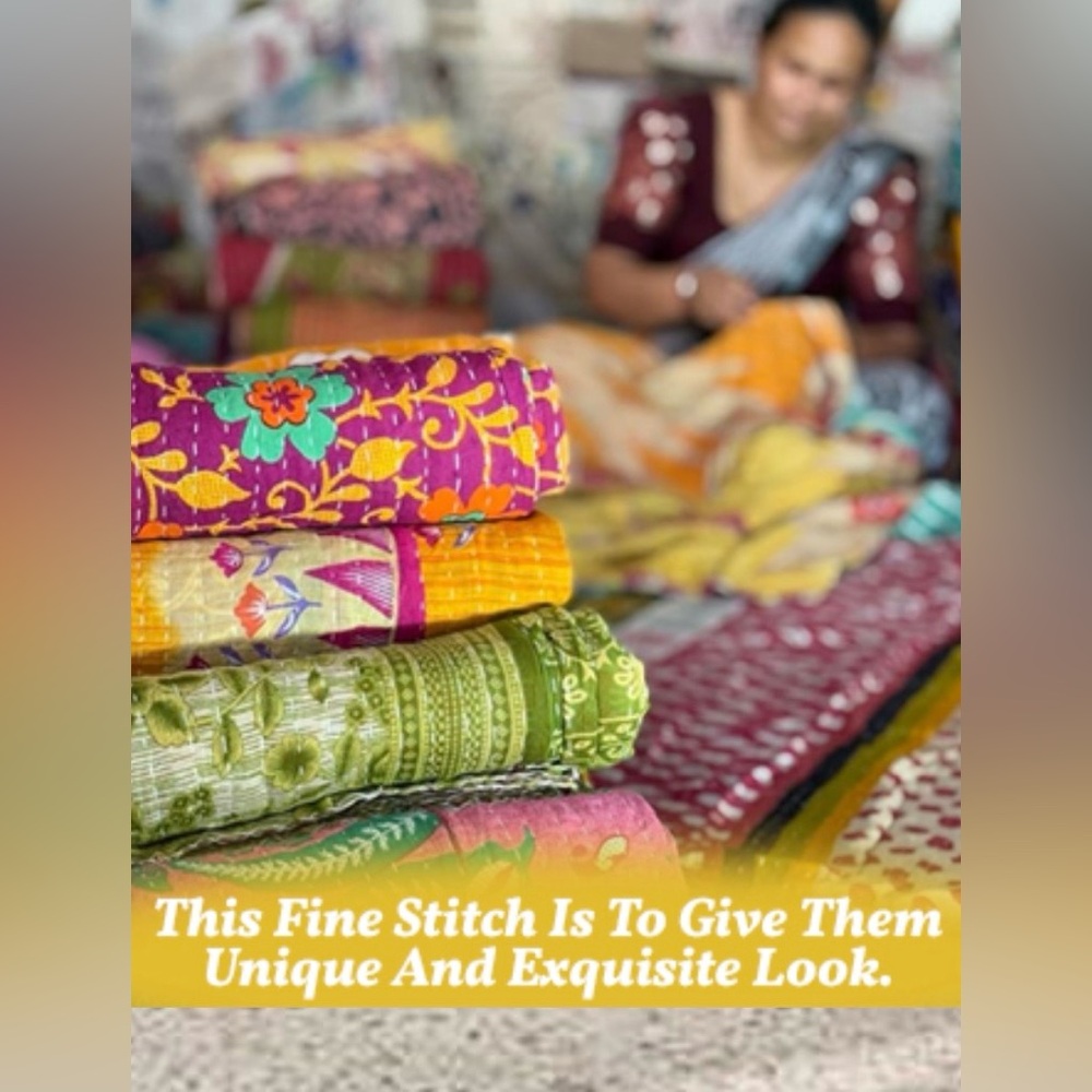 Colorful Handmade Vintage Kantha Quilt - Twin Size - Reversible - Free Shipping! - Picture 6 of 7